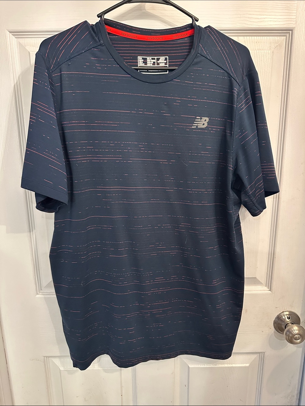New Balance Men's Navy Short-Sleeve Performance Tee with Red Accent